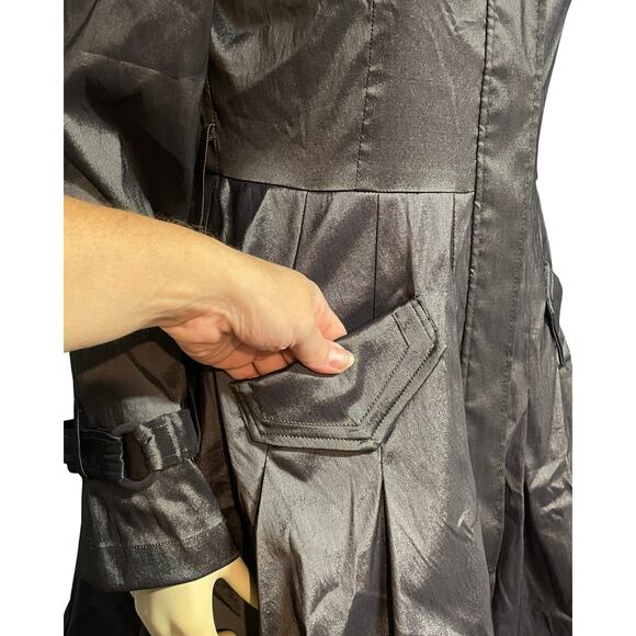 Vtg 90s Joseph Ribkoff Sz 10 Trench Coat Bubble Hem Gray Satin Glam Statement - Picture 10 of 16